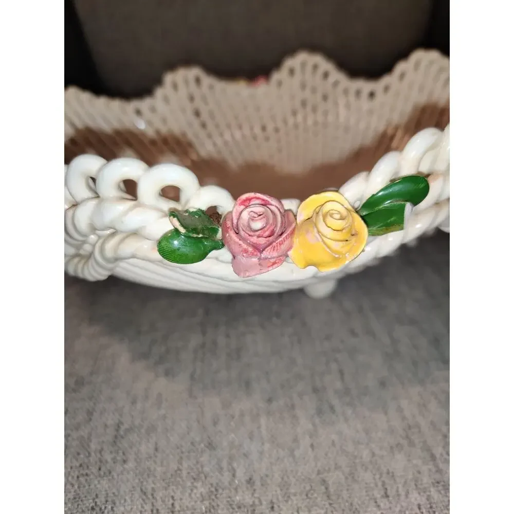 Vintage 1950s Capodimonte Woven Porcelain Rope Lattice Bowl Made in Italy